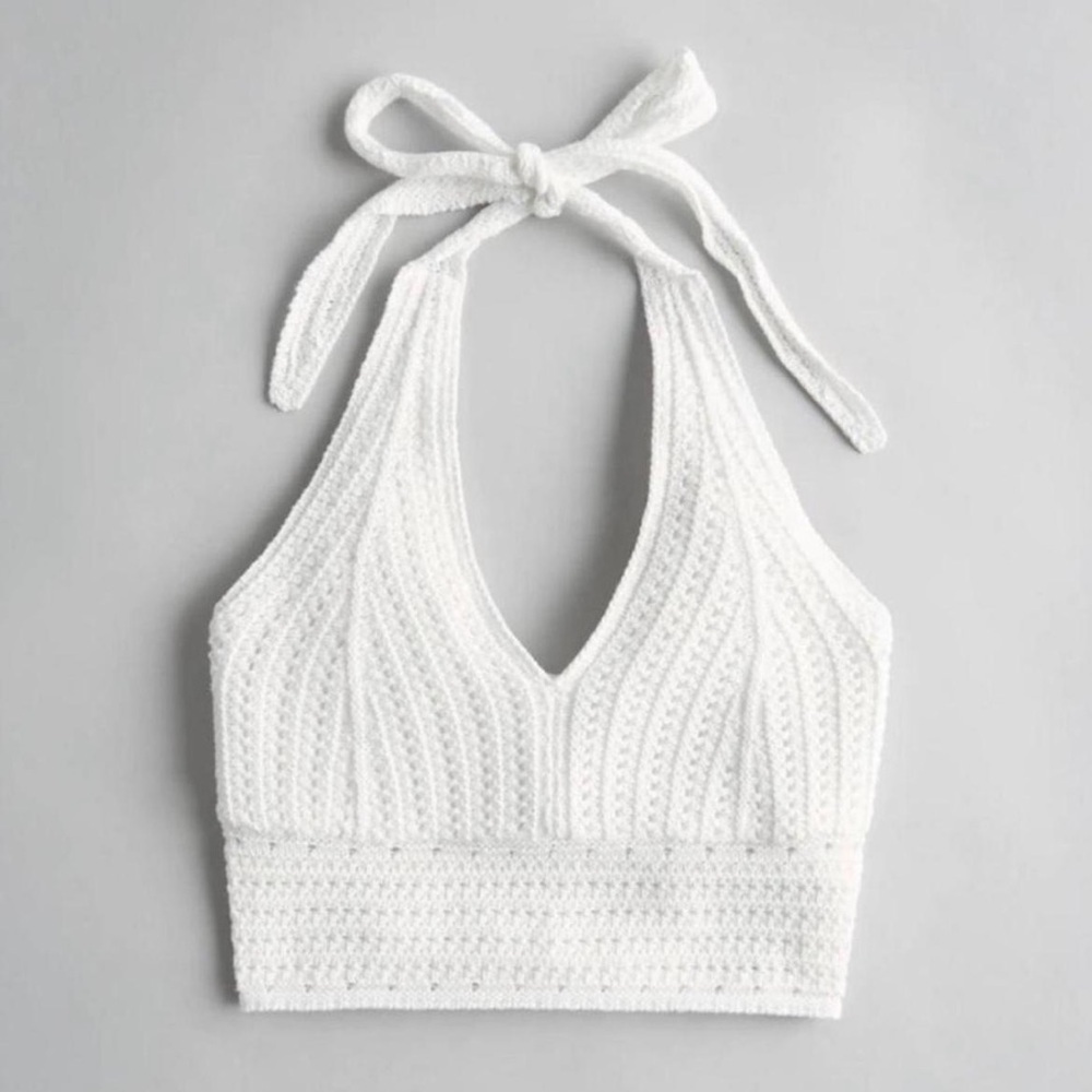 White Hollister Crochet Halter Crop Top